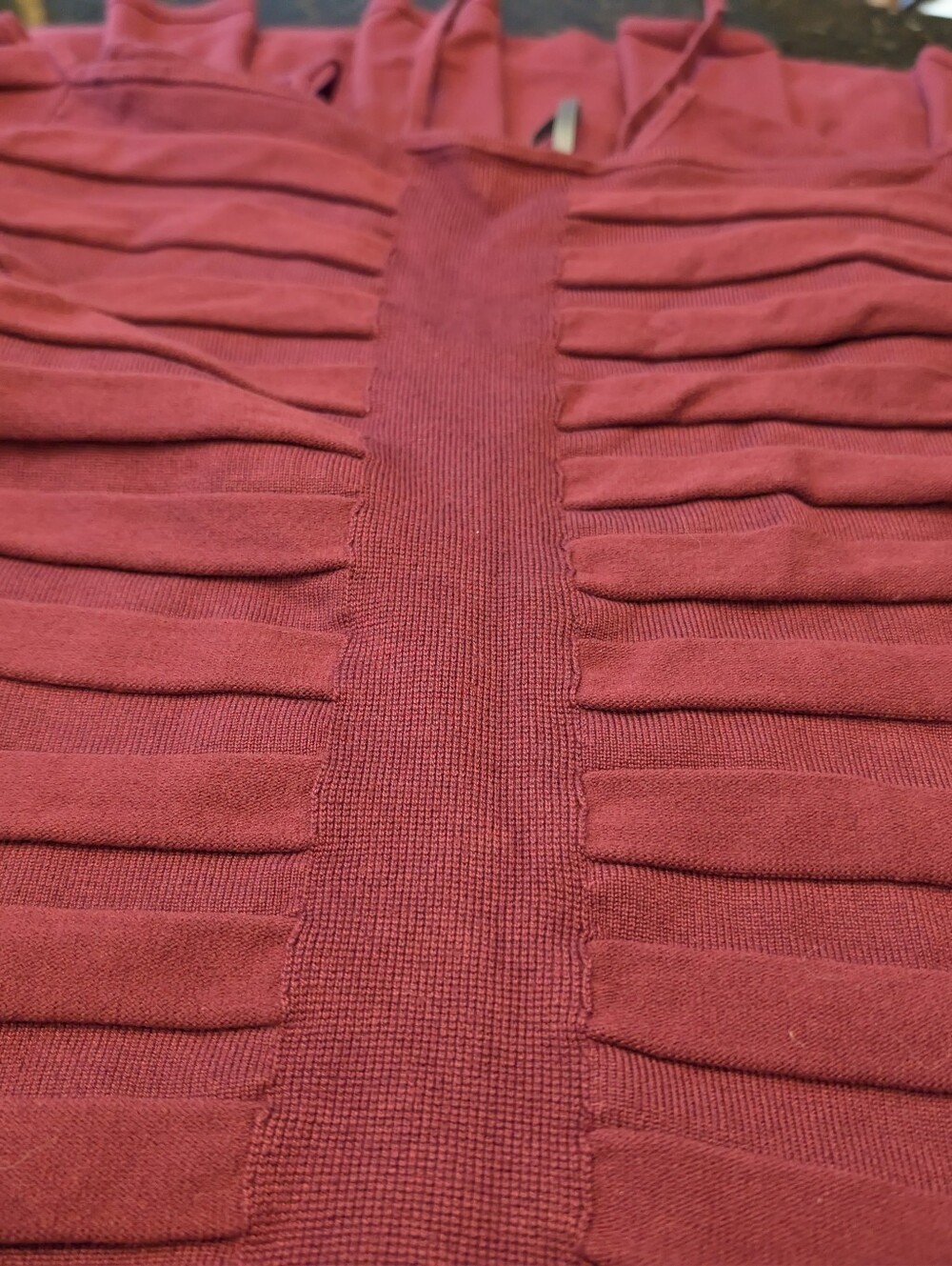 Anthropologie Cold Shoulder Knit Maxi Dress Wine Sweater Dress Pleated Halter - Picture 12 of 16